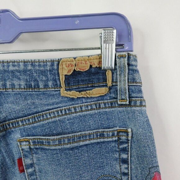 Levi 518  Hand Painted Roses Jeans Superflow Stretch 5 Juniors Wearable Art OOAK - Picture 9 of 12